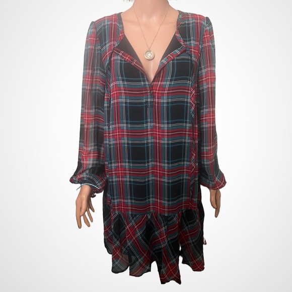 Draper James Red and Blue Ruffled Bishop Sleeve Dress - Picture 4 of 16